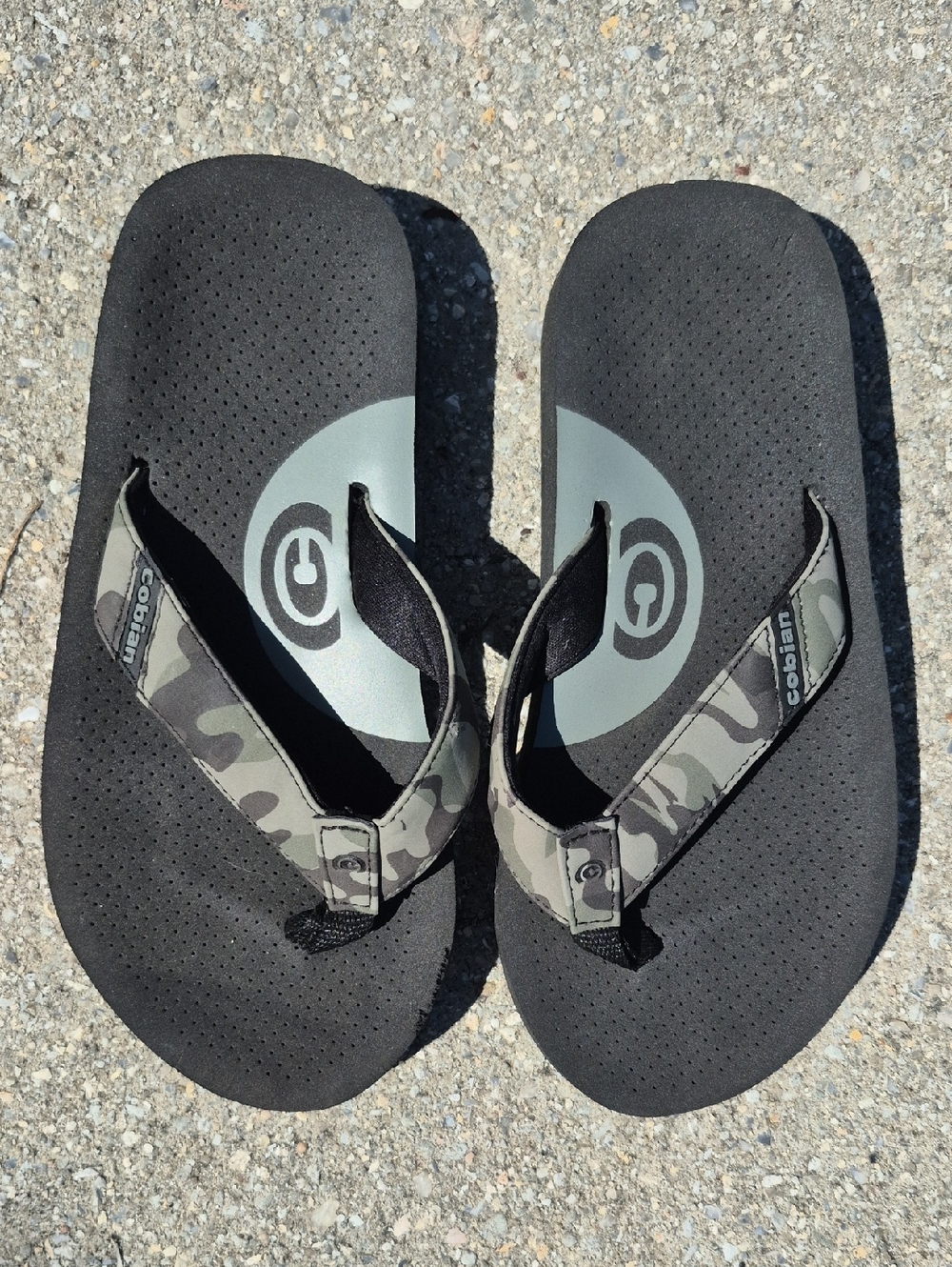 Cobian Black Flip Flops with Gray Camo Straps